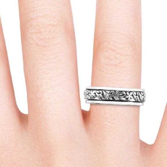 Sterling Silver Floral Spinner Ring 4.50 Grams - Picture 3 of 4